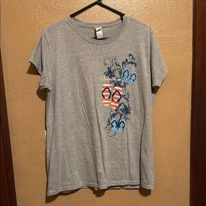 Gray Graphic T-Shirt with Flip Flop Design